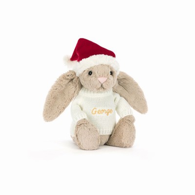 Jellycat Bashful Christmas Bunny with Cream Jumper Australia | 562973HIU